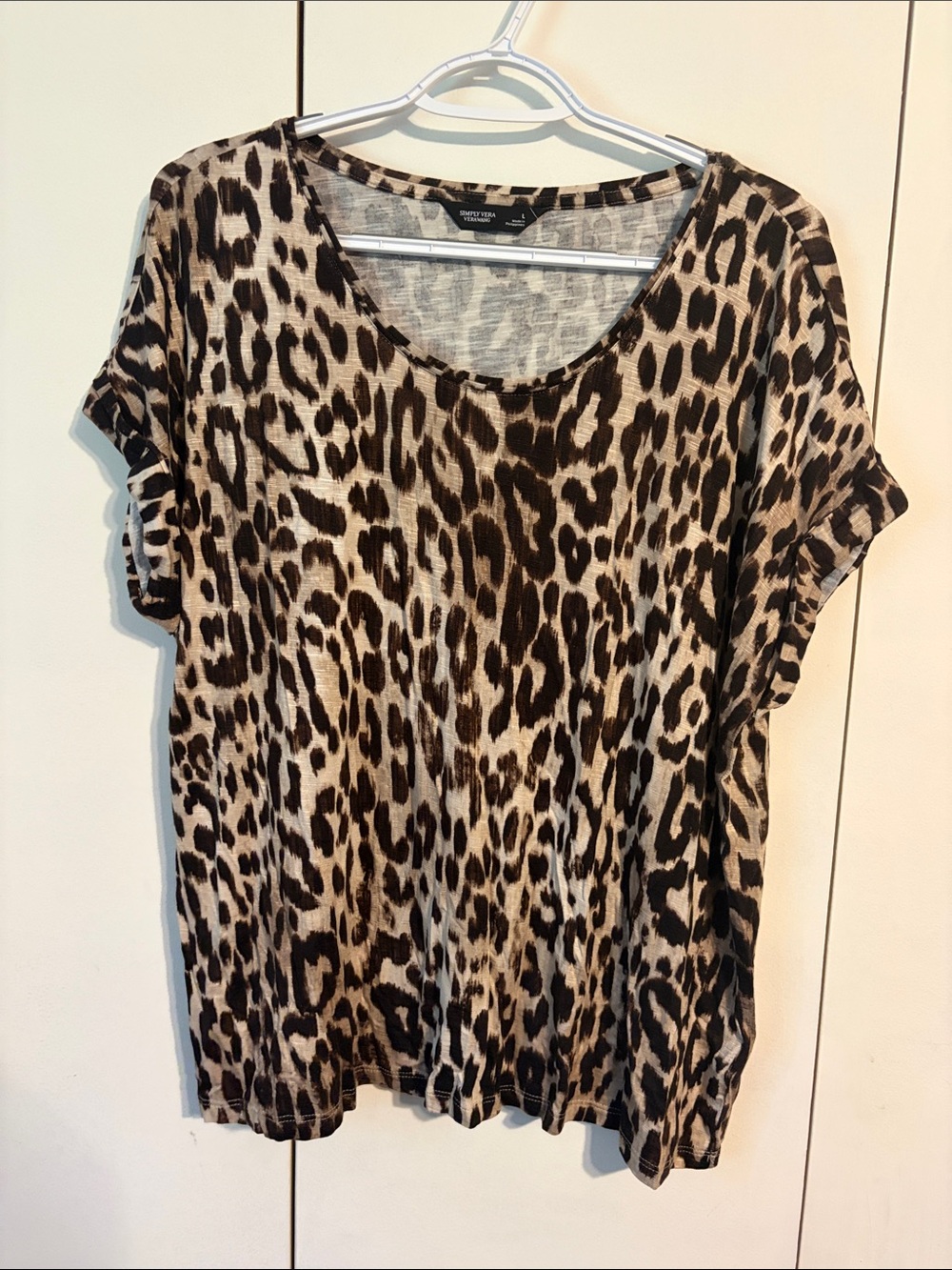Simply Vera Vera Wang Leopard Print Short Sleeve Top - Brown, Black, Cream